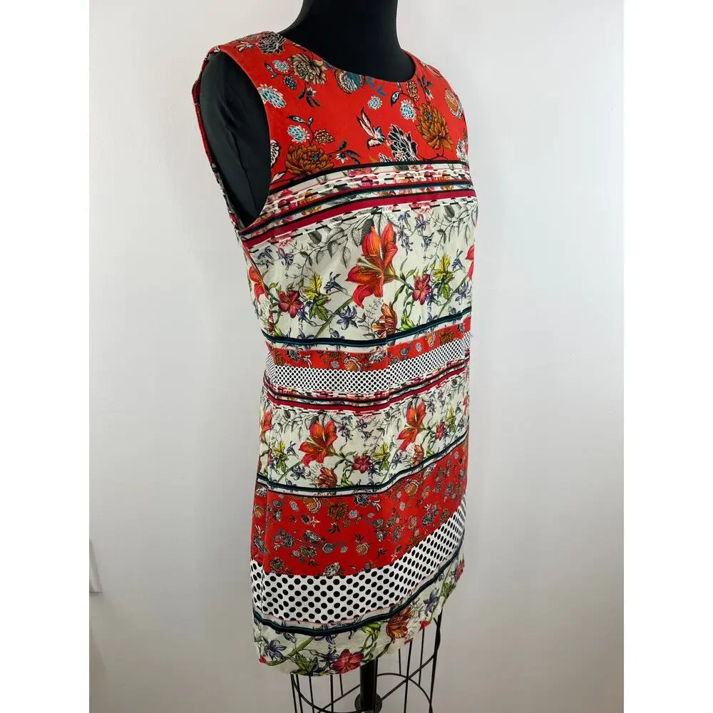 DESIGUAL Red White Mixed Print Sleeveless Polka Dot Karin Mini Dress Size EU 40